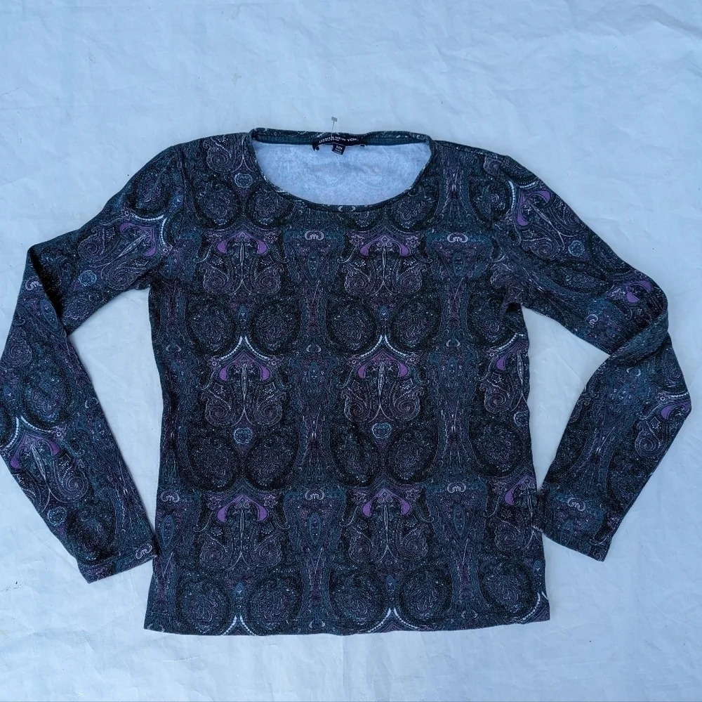 Vintage 99s/00s Y2K Jones New York Long Sleeve Paisley Design - Woman's Small